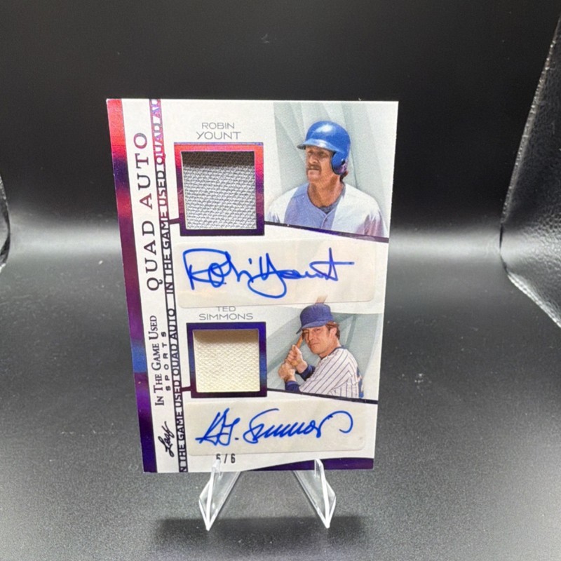 Leaf In The Game Used 2005 Baseball Quad Auto Yount/Simmons/Molitor/Cooper view 2