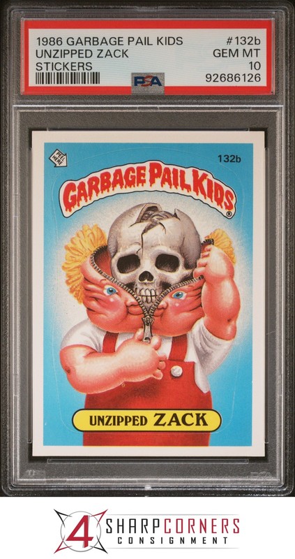 1986 GARBAGE PAIL KIDS STICKERS #132b UNZIPPED ZACK SERIES 4 PSA 10