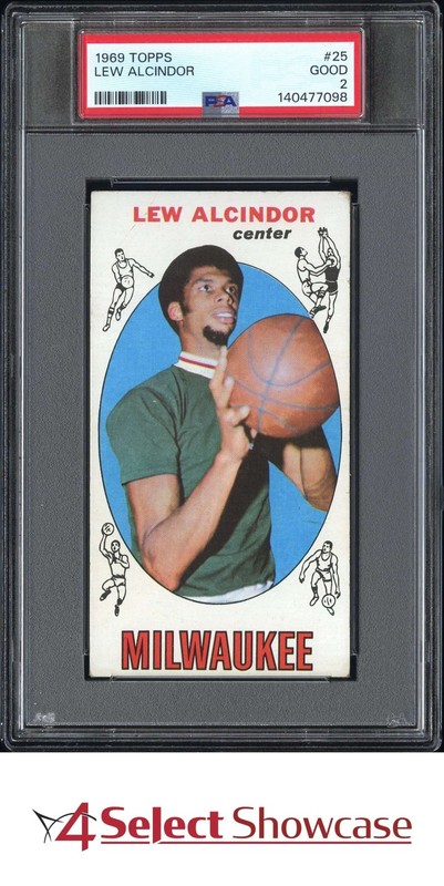 1969 TOPPS #25 LEW ALCINDOR KAREEM ABDUL-JABBAR RC HOF PSA 2
