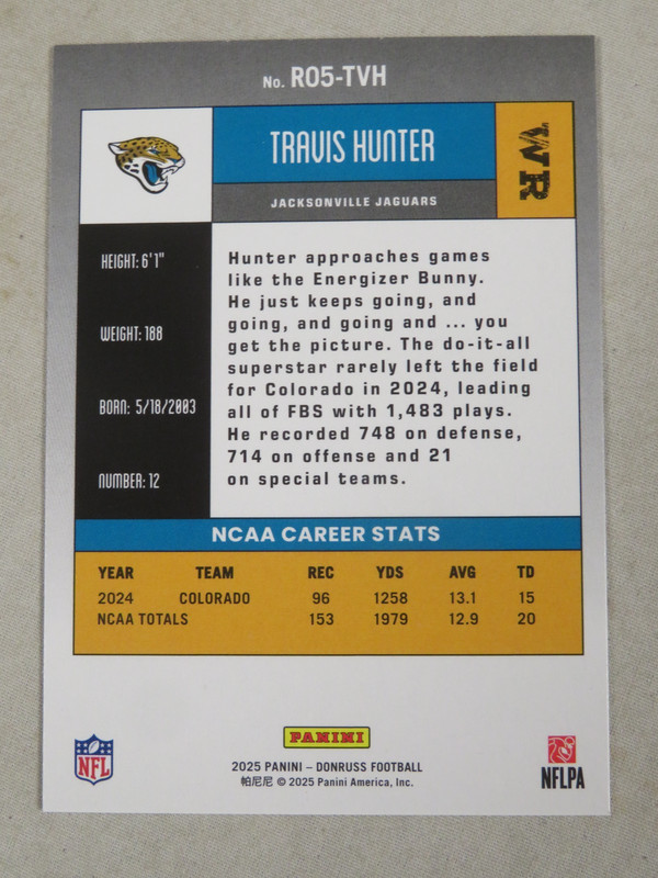 Travis Hunter - 2025 Donruss Retro 2005 Rookie #R05-TVH Jacksonville Jaguars RC view 2