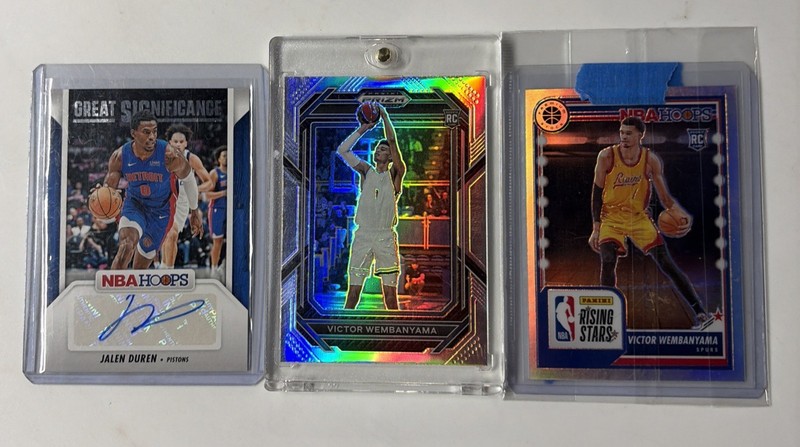 Victor Wembanyama Silver Prizm,nba Hoops Silver And Jalen Duren Auto