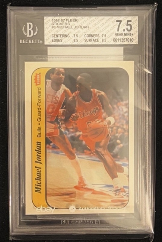 1986 FLEER STICKER MICHAEL JORDAN RC #8 BGS 7.5