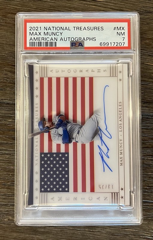 2021 Max Muncy National Treasures American AUTO PSA 7.   13/25
