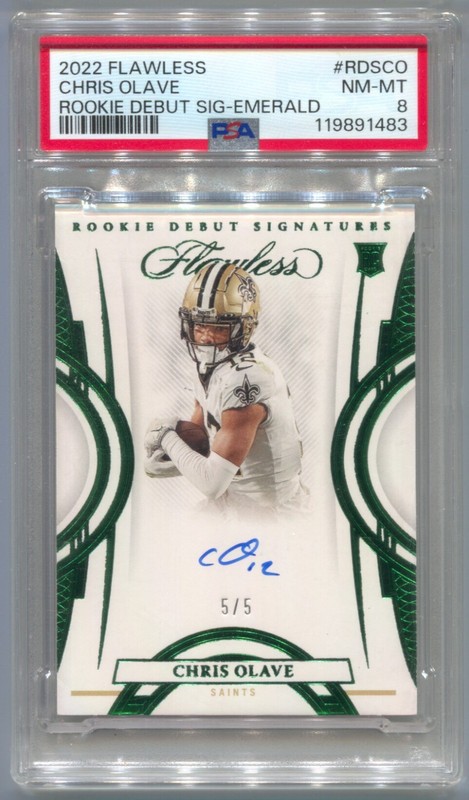 2022 Panini Flawless Chris Olave Rookie Autograph Debut Emerald Auto #5/5 PSA 8