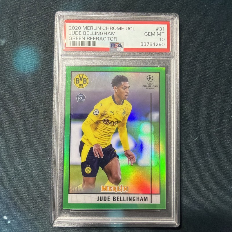 2020 Topps Merlin UCL Jude Bellingham Rookie Green Refractor #20/99 PSA10 RC