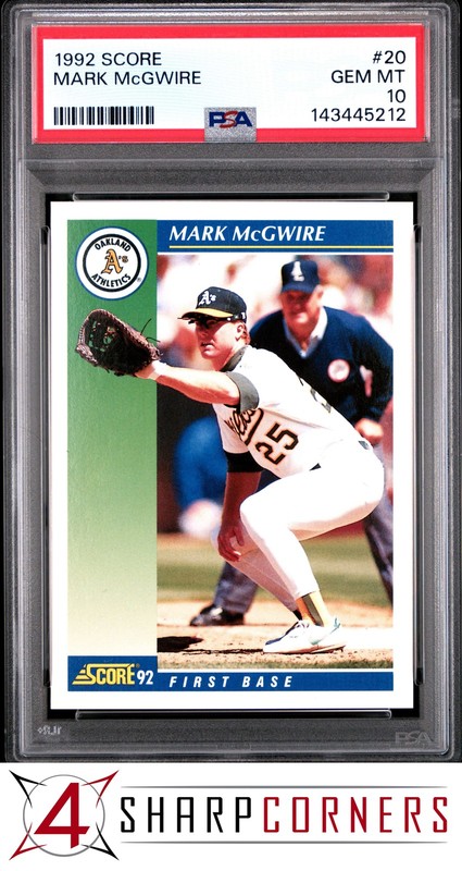 1992 SCORE #20 MARK McGWIRE ATHLETICS PSA 10