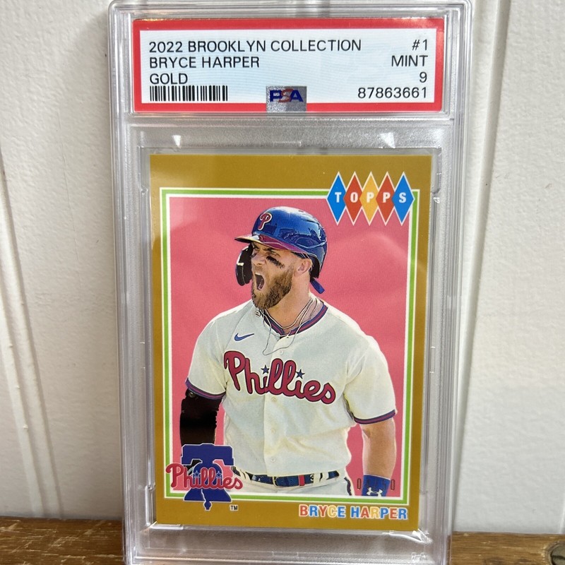 2022 Topps Brooklyn Collection BRYCE HARPER Gold PARALLEL #/50 PSA 10 Pop 1