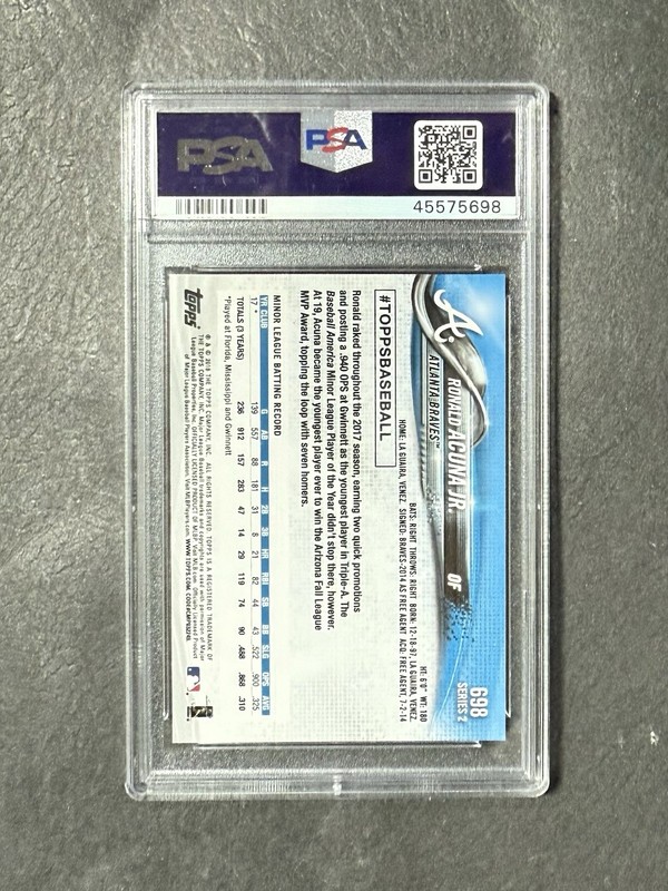 2018 Topps Ronald Acuna Jr. Bat Down PSA 10 Rookie RC SP #698 view 2