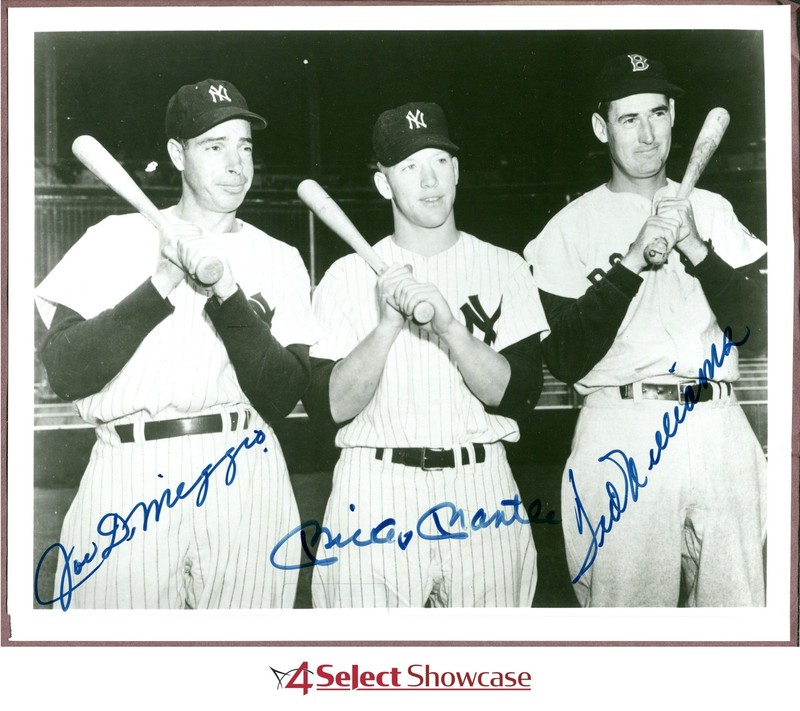 SIGNED AUTO JOE DIMAGGIO-MICKEY MANTLE-TED WILLIAMS PHOTO W/ LOA PSA DNA AUTO