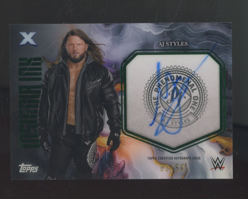 2025 Topps Exalted WWE Wrestling Insignia Ink Green AJ Styles AUTO /50