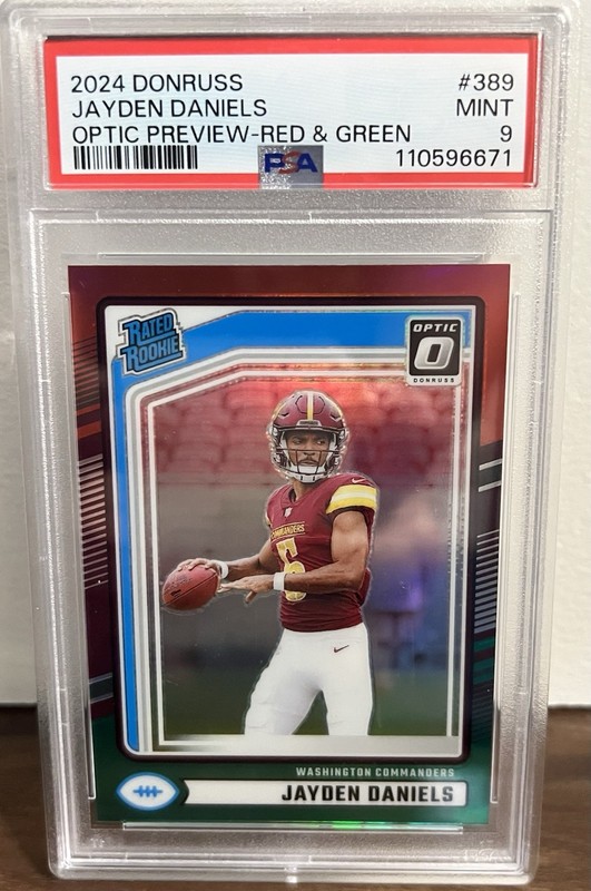 2024 Donruss - Jayden Daniels #389 Optic Preview Red & Green (RC) - PSA Mint 9