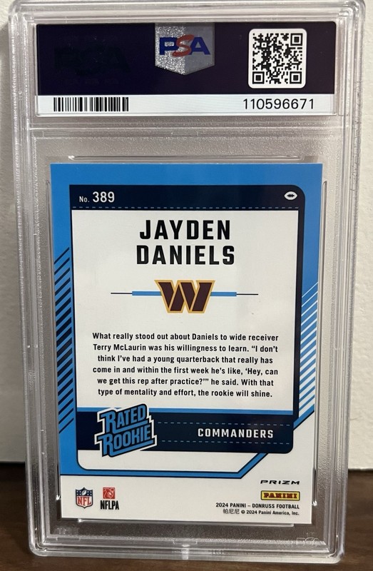 2024 Donruss - Jayden Daniels #389 Optic Preview Red & Green (RC) - PSA Mint 9 view 2