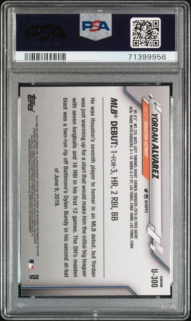 Yordan Alvarez 2020 Topps Chrome Update Rookie #300 "Sapphire" - PSA 10 - GEM MT view 2