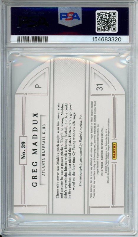 2014 National Treasures Greg Maddux Die Cut Baseball Auto /10 🔥PSA 10 🔥POP 1 view 2