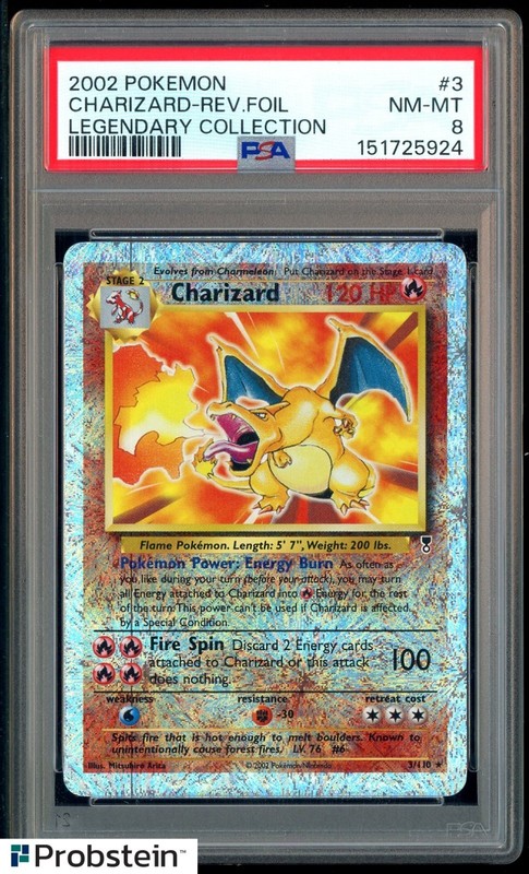 2002 Pokemon Legendary Collection #3 Charizard Reverse Foil PSA 8 NM-MT