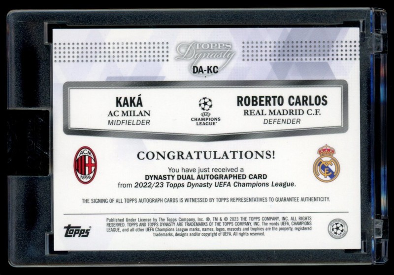 2022-23 Topps Dynasty UCL Kaka Roberto Carlos Dual Auto /10 view 2