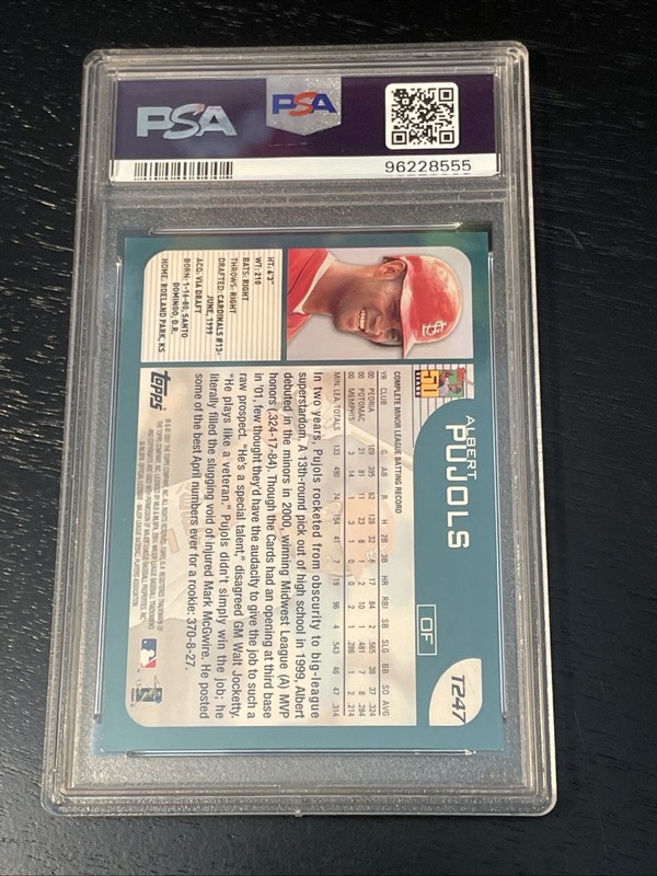 2001 Topps Traded #T247 Albert Pujols St. Louis Cardinals RC Rookie PSA 8 NM-MT view 2