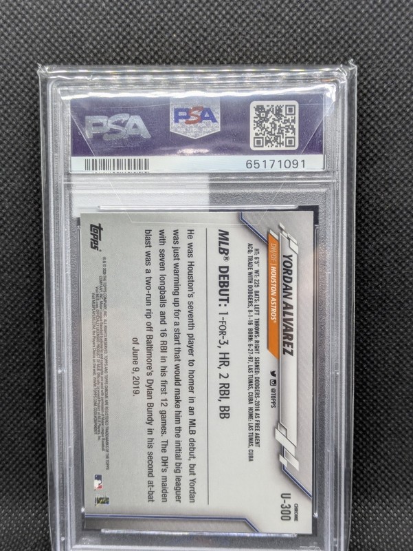 Yordan Alvarez 2020 Topps Chrome Update Rookie #300 "Sapphire" - PSA 10 - GEM MT view 2