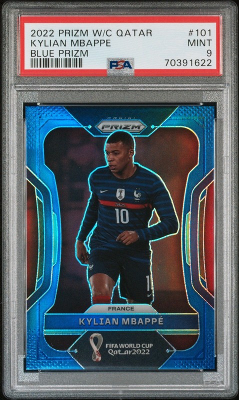 2022 PANINI PRIZM WORLD CUP KYLIAN MBAPPE #101 BLUE /299 PSA 9 - FRANCE