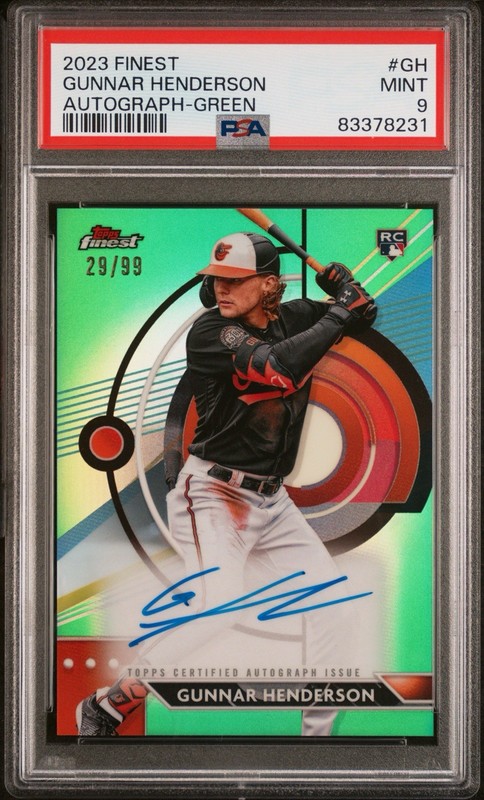 2023 Topps Finest Gunnar Henderson Green Refractor Rookie RC Autograph /99 PSA 9
