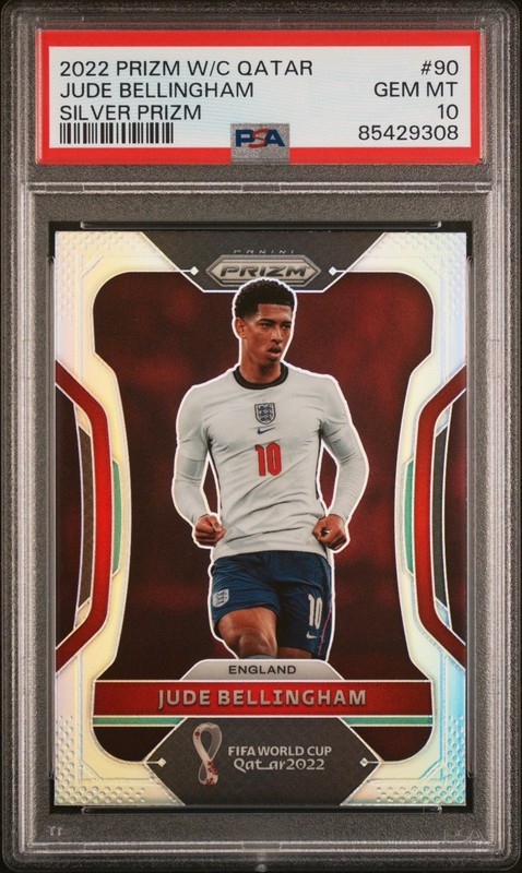 2022 PANINI PRIZM WORLD CUP JUDE BELLINGHAM #90 SILVER PRIZM PSA 10 - ENGLAND