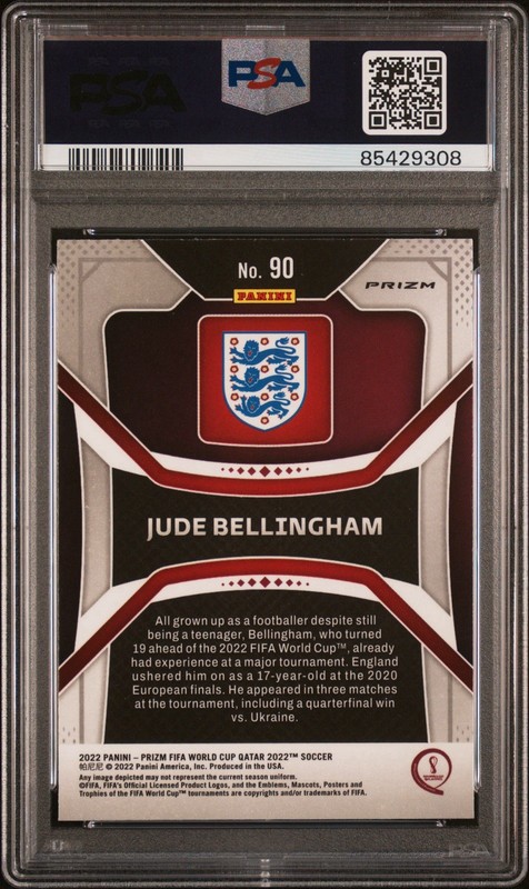 2022 PANINI PRIZM WORLD CUP JUDE BELLINGHAM #90 SILVER PRIZM PSA 10 - ENGLAND view 2
