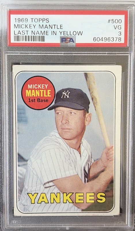 1969 Topps Mickey Mantle PSA 3 Last Name In Yellow #500 Yankees