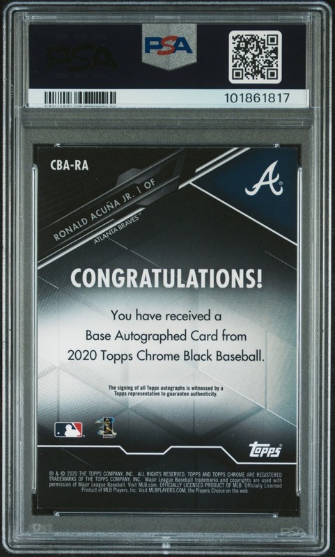 2020 Topps Chrome Black Ronald Acuna Jr Auto Refractor /150 PSA 9 Atlanta Braves view 2