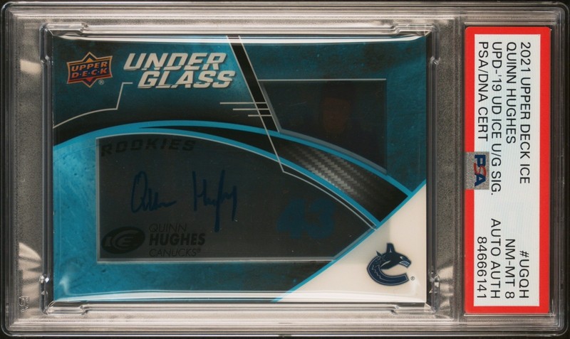 2019-20 UD Ice Quinn Hughes Under Glass Rookies Auto PSA 8 Vancouver Canucks
