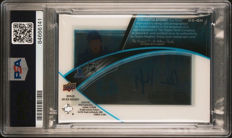 2019-20 UD Ice Quinn Hughes Under Glass Rookies Auto PSA 8 Vancouver Canucks view 2