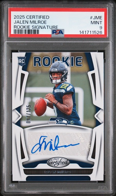 2025 Certified Jalen Milroe Rookie Signature /125 RC Auto PSA 9 Seattle Seahawks