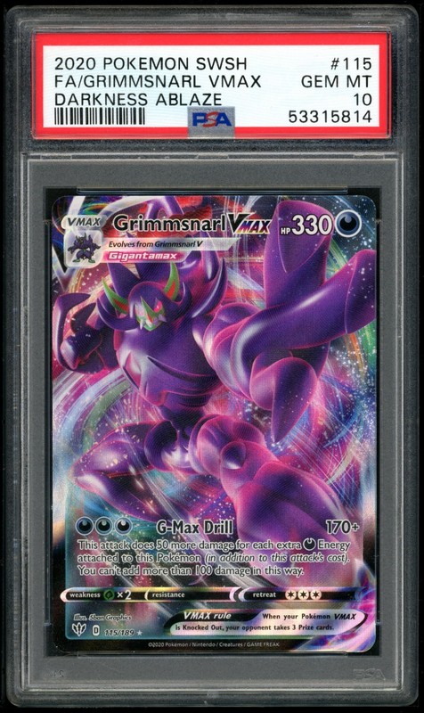 2020 POKEMON FA/GRIMMSNARL VMAX SWORD & SHIELD DARKNESS ABLAZE #115 PSA 10