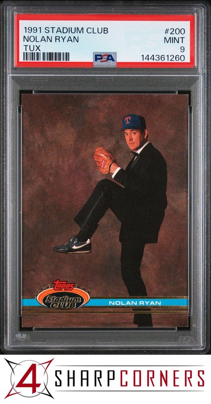 1991 STADIUM CLUB #200 NOLAN RYAN RANGERS HOF TUX PSA 9