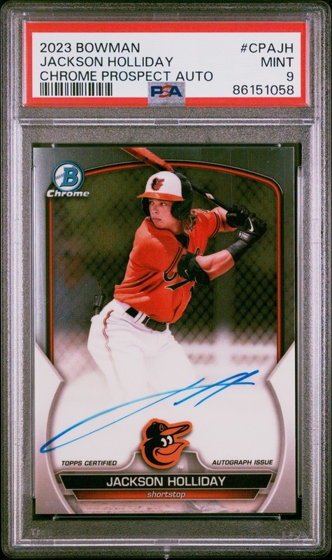 2023 Bowman Jackson Holliday Chrome Prospect Auto PSA 9 Baltimore Orioles view 1