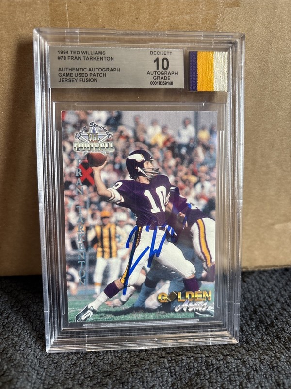 Jersey Fusion Legendary Fran Tarkenton Game Used Patch & Auto Graded 10 Vikings
