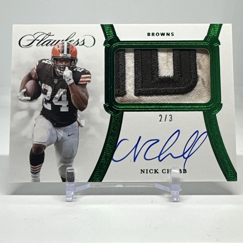 2020 Panini Flawless NICK CHUBB /3 Emerald Patch Auto GU DIRTY Autograph