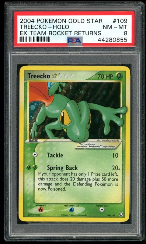 2004 POKEMON GOLD STAR TREECKO-HOLO EX TEAM ROCKET RETURNS #109 PSA 8