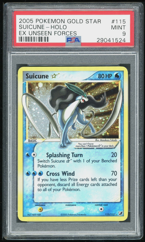 2005 POKEMON GOLD STAR SUICUNE-HOLO EX UNSEEN FORCES #115 PSA 9