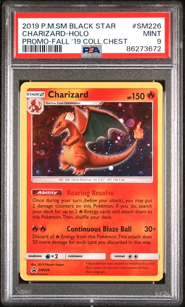 POKEMON CHARIZARD 2019 SM BSP FALL '19 COLL.CHEST #SM226 HOLO PSA 9