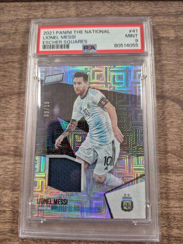 2021 Panini The National #41 Lionel Messi GAME USED Escher Squares #09/10 PSA 9
