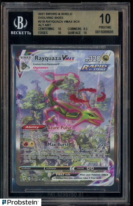 2021 Pokemon SWSH Evolving Skies Secret #218 FA Rayquaza VMAX BGS 10 PRISTINE