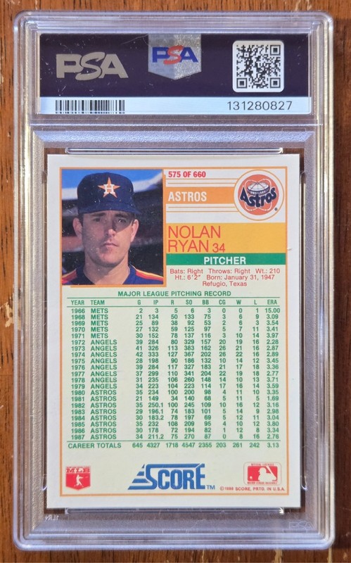 1988 SCORE #575 NOLAN RYAN PSA 10 view 2