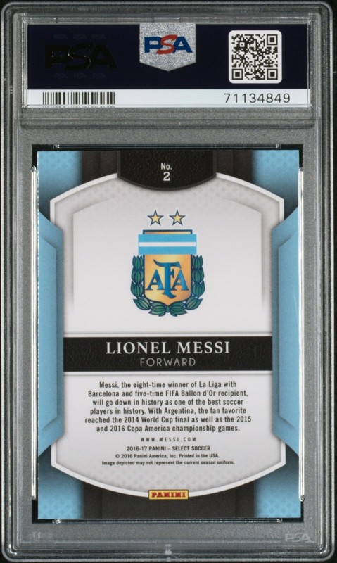2016 Panini Select #2 Lionel Messi FC Barcelona Argentina PSA 10 view 2