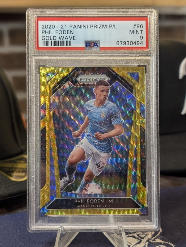 2020-21 Panini Prizm Premier League - Phil Foden #96 Gold Wave Prizm /10 PSA 9
