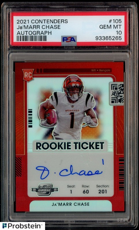 2021 Contenders Rookie Ticket #105 Ja'Marr Chase Bengals AUTO 27/99 PSA 10