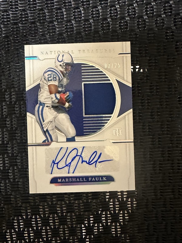 MARSHALL FAULK 2021 NATIONAL TREASURES GAME-WORN/USED JERSEY AUTO #MS-MF 02/25
