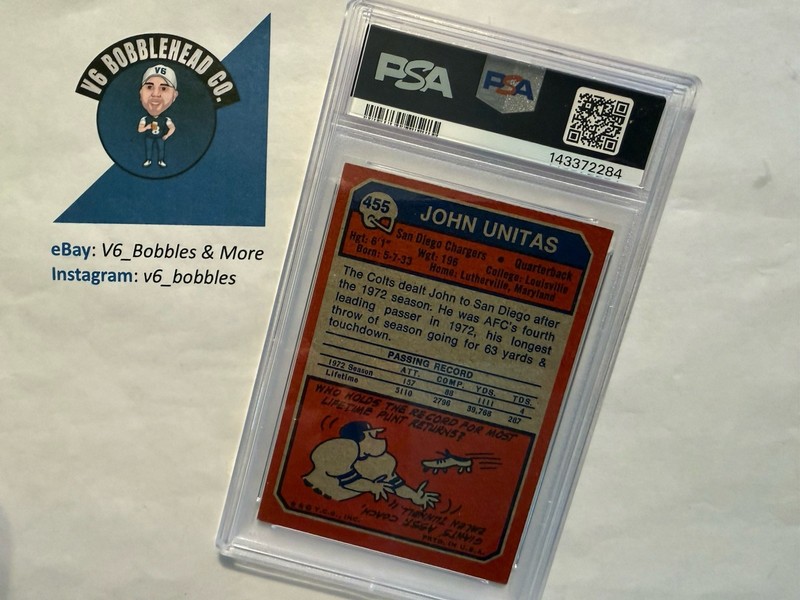 1973 Topps #455 JOHN UNITAS Colts Signed PSA 2/AUTO 10 *RARE view 2
