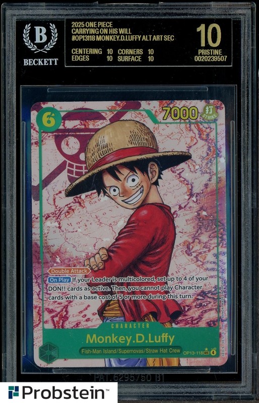 2025 One Piece Carrying/Will #OP13118 Monkey D. Luffy Alt Art BGS 10 BLACK LABEL