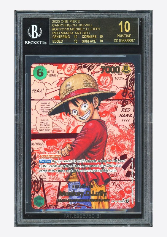 One Piece BGS 10 BLACK LABEL Monkey D. Luffy Red Manga Alt Art 2025 OP13-118 ENG