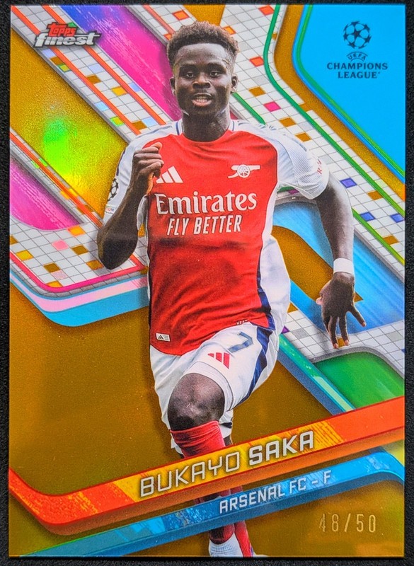 2024-25 Topps Finest UEFA Bukayo Saka #77 True Gold Refractor /50 SP